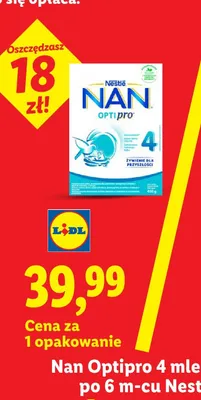 Mleko modyfikowane Nan Optipro 4 promocja w Lidl