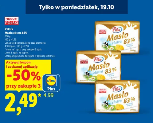 Masło ekstra Pilos 83% promocja w Lidl
