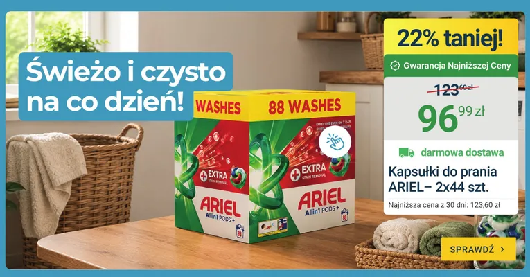 Kapsułki do prania Ariel Allin1 Pods+ 2-pak 44 szt. promocja w ERLI