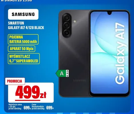 Smartfon Samsung Galaxy A17 4/128 Black promocja w RTV EURO AGD
