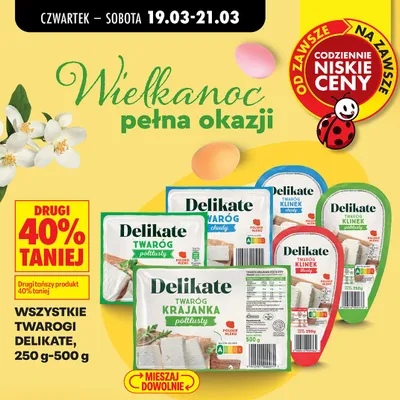 Wszystkie twarogi Delikate DRUGI -40% promocja w Biedronka