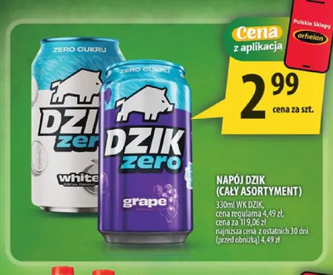 Napój Dzik Zero grape promocja w Arhelan