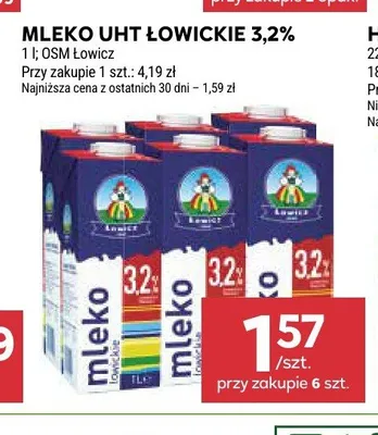 Mleko UHT Łowickie 3,2% promocja w Stokrotka