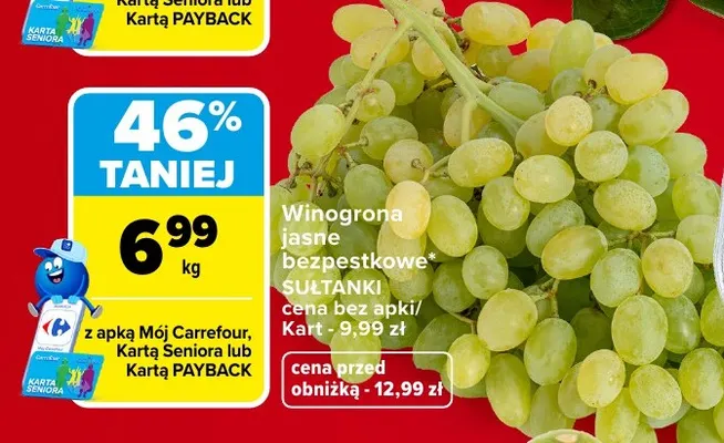 Winogrona jasne bezpestkowe Sułtanki promocja w Carrefour