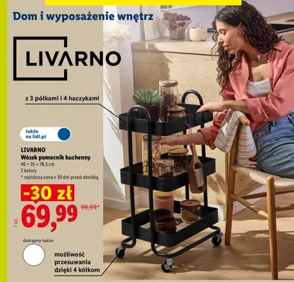 Wózek pomocnik kuchenny Livarno 46x35x78,5 cm promocja w Lidl