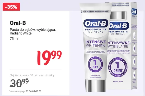 Pasta do zębów wybielająca Oral-B Pro-3D White Clinical Radiant White promocja w Rossmann