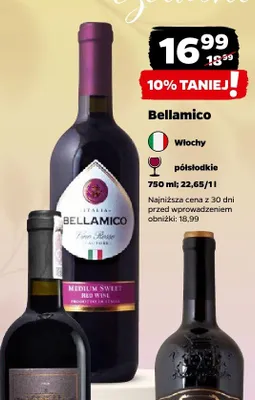 Wino czerwone Bellamico Fino Rosso półsłodkie włoskie promocja w Netto