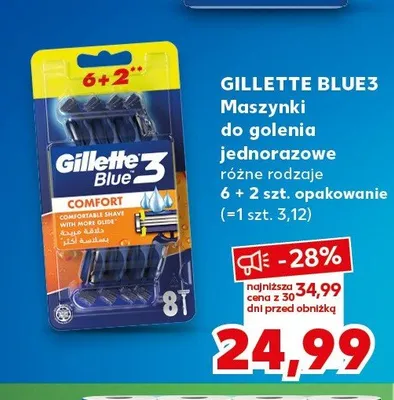 Maszynki do golenia jednorazowe Gillette Blue3 Comfort 8-pak promocja w Kaufland