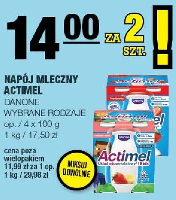 Napój mleczny Actimel wybrane rodzaje promocja w SPAR