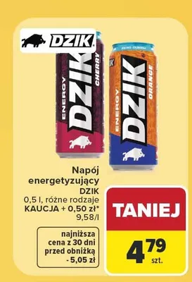 Napój energetyzujący Dzik Orange Zero Cukru promocja w Carrefour Market