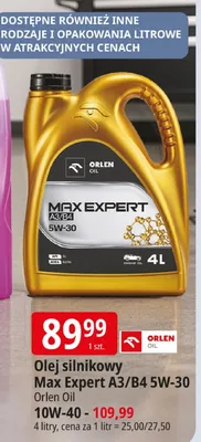 Olej silnikowy Orlen Oil Max Expert A3/B4 5W-30 4l promocja w Leclerc