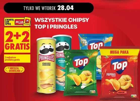 Chipsy Top, Pringles 2+2 GRATIS promocja w Biedronka