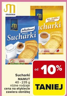 Sucharki różne rodzaje cena na etykiecie zawiera obniżkę promocja w Carrefour