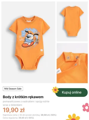 Body z krótkim rękawem Coccodrillo pomarańczowe z nadrukiem i opcją rośnie wraz z dzieckiem promocja w Coccodrillo