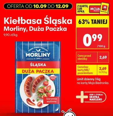 Kiełbasa śląska Morliny Duża Paczka promocja w Biedronka