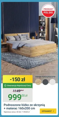 Podnoszone łóżko ze skrzynią + materac 160x200cm promocja w ERLI