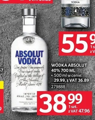 Wódka Absolut 40% promocja w Selgros