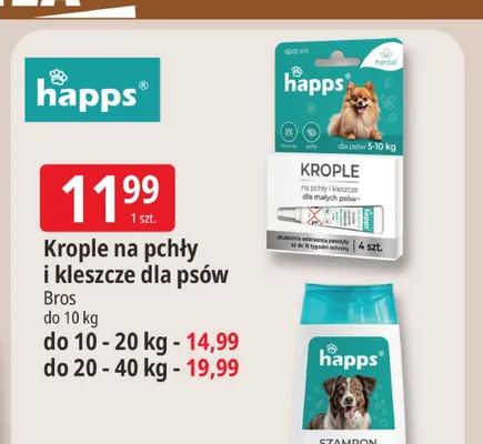 Krople na pchły i kleszcze dla psów Happs do 10 - 20 kg promocja w Leclerc