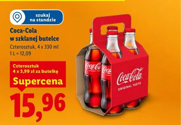 Napój Coca-Cola w szklanej butelce 4x330 ml promocja w Lidl