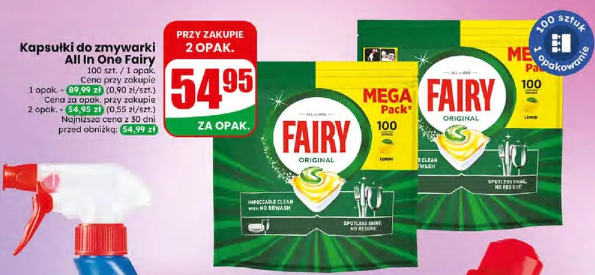 Kapsułki do zmywarki All In One Original Fairy promocja w Dino