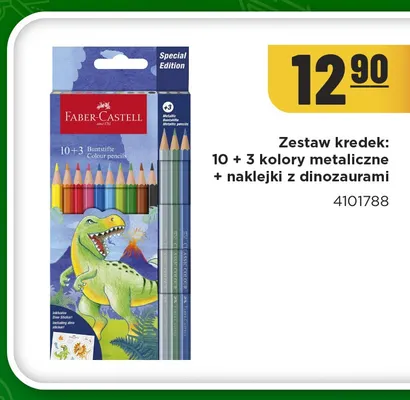 Zestaw kredek Faber-Castell 10 + 3 kolory metaliczne + naklejki z dinozaurami promocja w MR. DIY