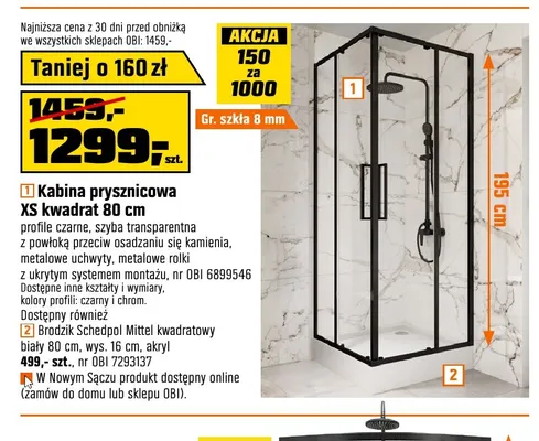 Kabina prysznicowa Xs kwadrat 80 cm promocja w OBI