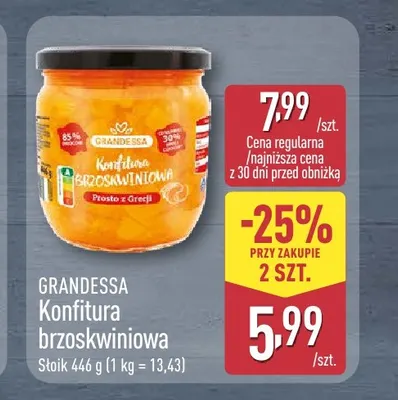 Konfitura brzoskwiniowa Grandessa promocja w Aldi