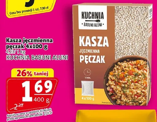 Kasza jęczmienna pęczak Kuchnia Babuni Aluni 4-pak 100g promocja w Prim Market