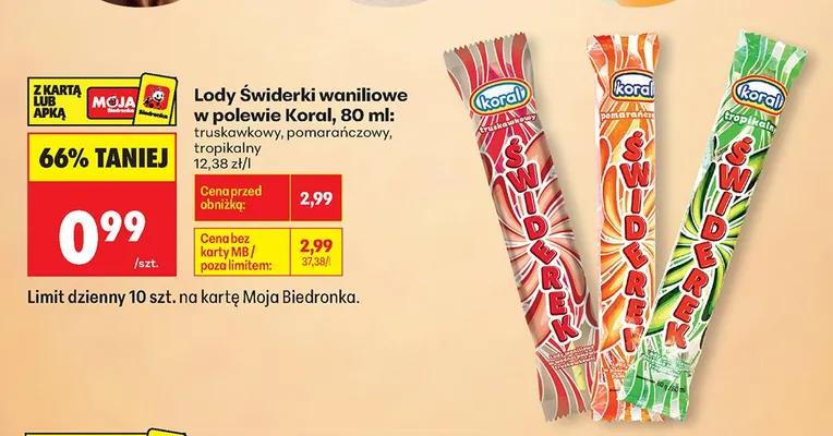Lody Świderki waniliowe w polewie pomarańczowy Koral promocja w Biedronka