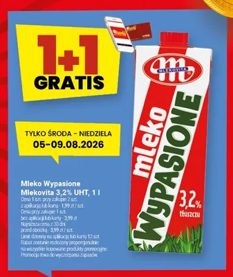 Mleko UHT Mlekovita Wypasione 3,2% promocja w Twój Market