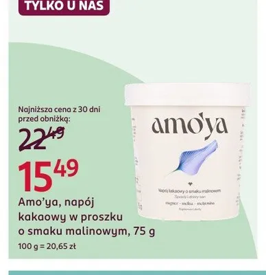 Napój kakaowy w proszku Amo'ya o smaku malinowym promocja w Rossmann