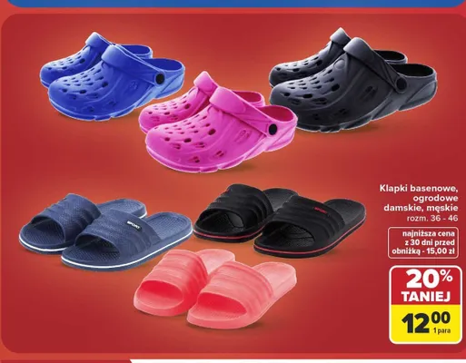 Klapki basenowe ogrodowe damskie męskie promocja w Carrefour