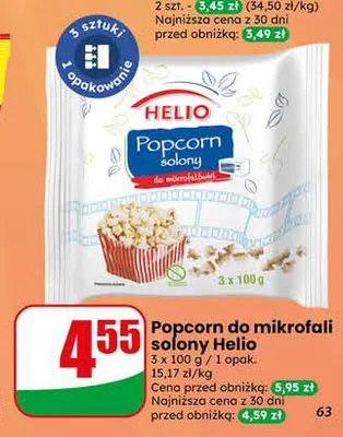 Popcorn do mikrofali solony Helio 3-pak promocja w Dino