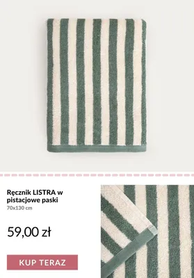Ręcznik Listra w pistacjowe paski 70x130 cm promocja w Homla