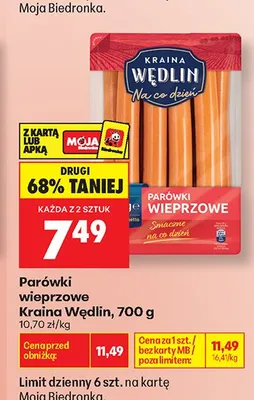 Parówki wieprzowe Kraina Wędlin promocja w Biedronka