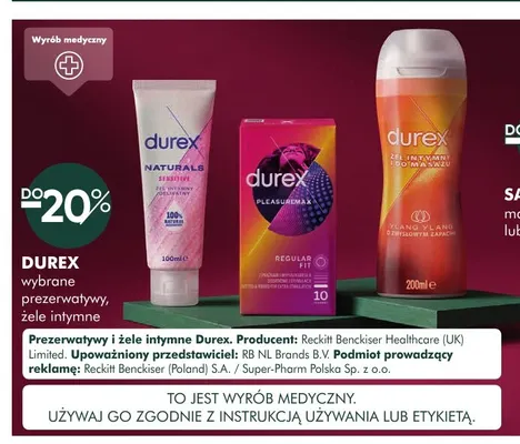 Wybrane prezerwatywy i żele intymne Durex promocja w Super-Pharm