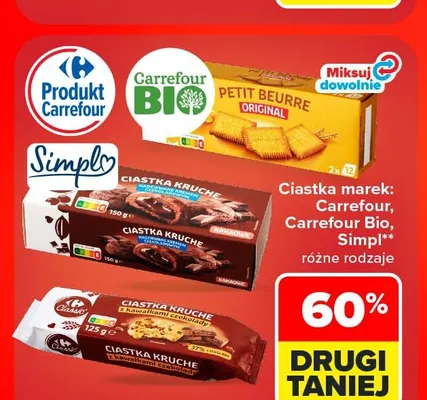 Ciastka kruche z kawałkami czekolady Carrefour Classic promocja w Carrefour Market