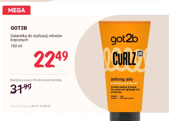 Galaretka do stylizacji włosów kręconych Got2b Curlz promocja w Rossmann