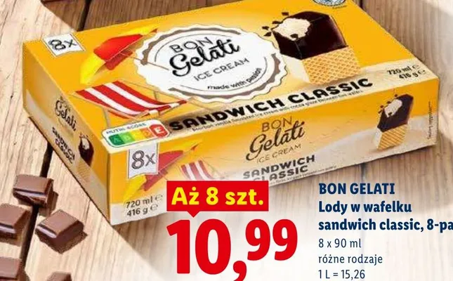 Lody w wafelku sandwich classic Bon Gelati 8-pak promocja w Lidl