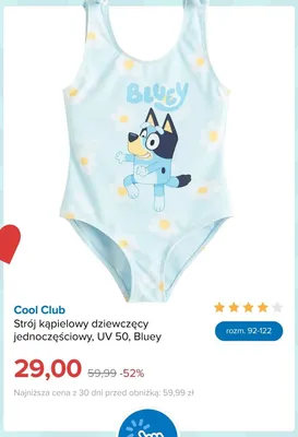 Strój kąpielowy dziewczęcy jednoczęściowy Cool Club UV 50 Bluey promocja w Smyk