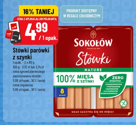 Parówki z szynki Sokołów Stówki Nature promocja w POLOmarket