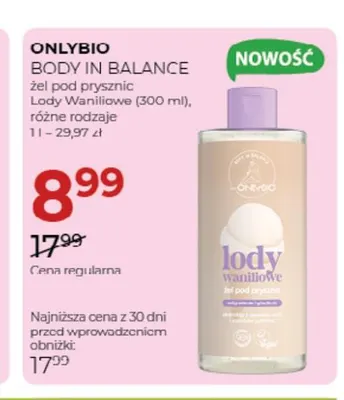 Żel pod prysznic Body in Balance Lody Waniliowe OnlyBio promocja w Drogerie Jawa