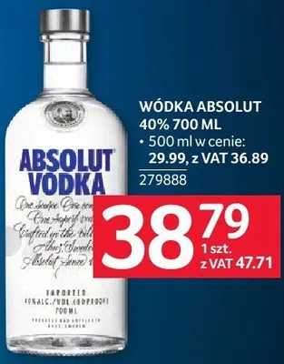Wódka Absolut 40% 279888 promocja w Selgros