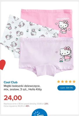 Majtki bokserki dziewczęce Cool Club Hello Kitty 3-pak promocja w Smyk