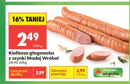 Kiełbasa głogowska z szynki Madej Wróbel promocja w Biedronka