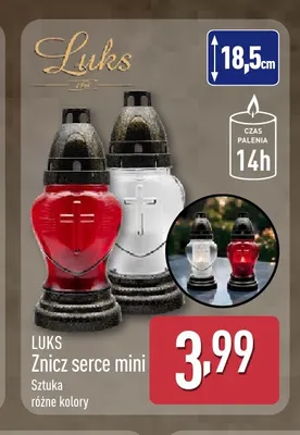 Znicz Luks serce mini czerwony 18,5 cm promocja w Aldi