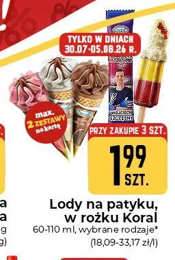 Lody na patyku w rożku Koral promocja w Społem Częstochowa