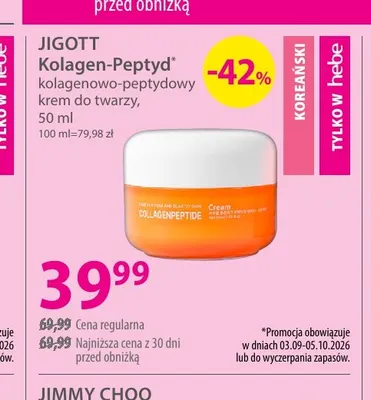 Kolagenowo-peptydowy krem do twarzy Kolagen-Peptyd Jigott promocja w Hebe