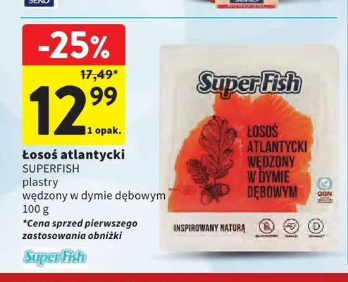Łosoś atlantycki wędzony w dymie dębowym plastry SuperFish promocja w Intermarche