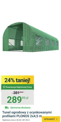 Tunel ogrodowy z ocynkowanymi profilami Plonos 2x4,5m promocja w ERLI